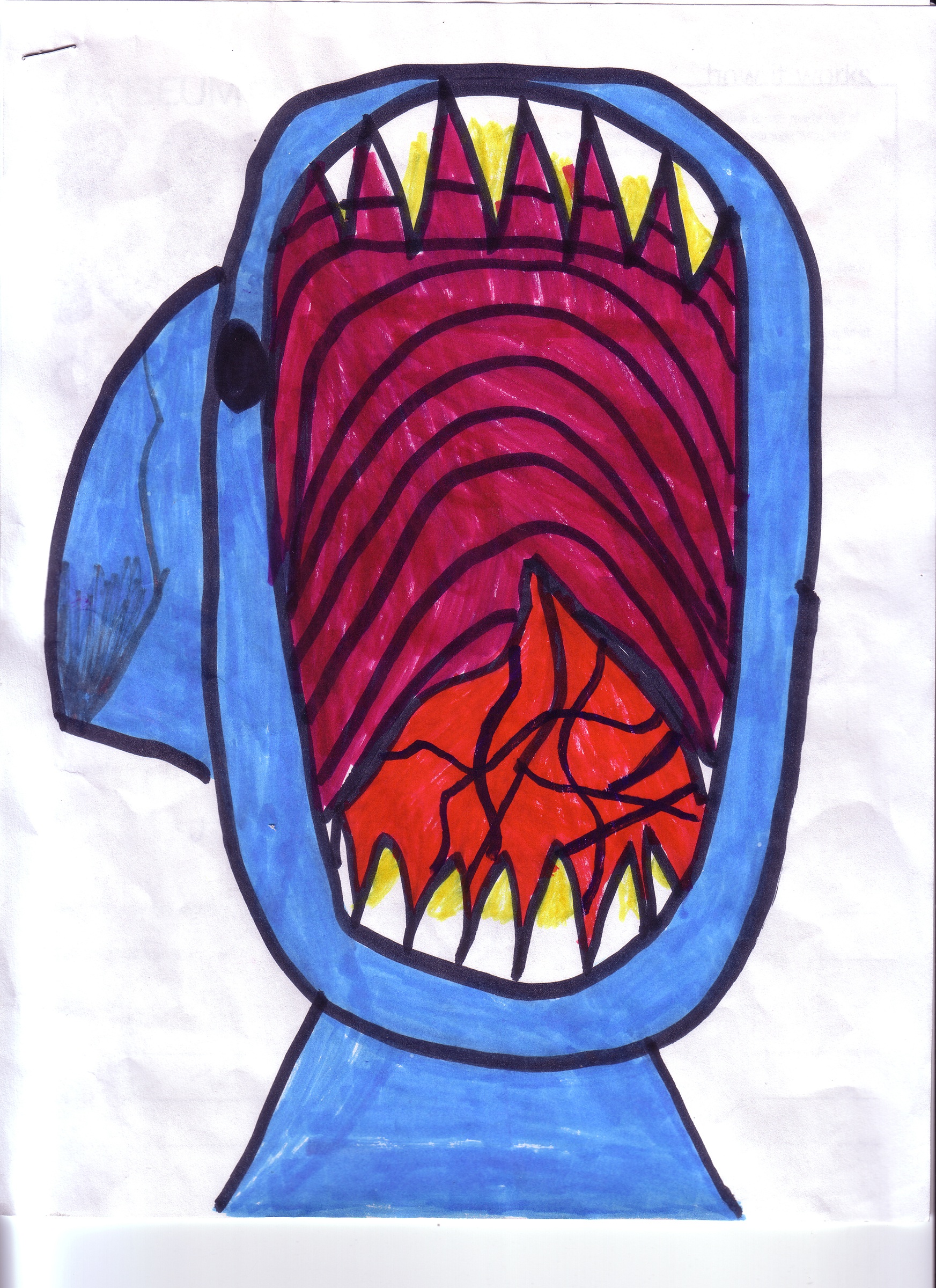  Erica Hankins (age 8).&nbsp; Shark Attack!,  2007.&nbsp;Ink on paper;&nbsp;11 x 8 1/2 in.&nbsp;Collection of Museum of Glass, Tacoma, Washington.   Shark Attack!  artist’s statement:  It’s scary! 