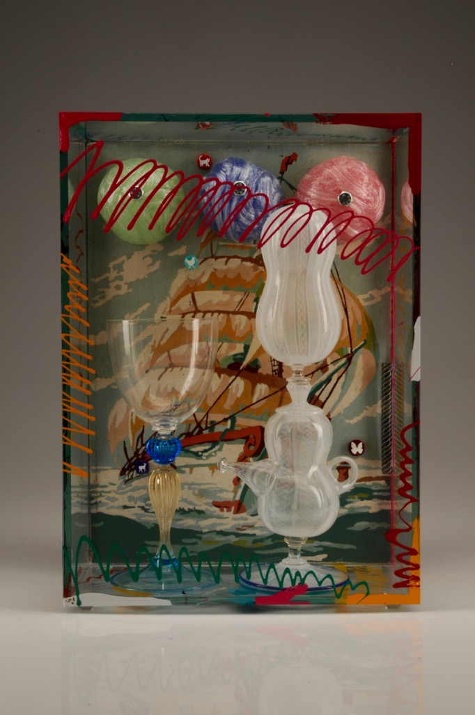  Richard Marquis (American, born 1945).&nbsp;Untitled, 2016.&nbsp;Blown glass; zanfirico technique, murrine, found object, sheet glass, and paint;&nbsp;14 1/4 × 10 1/4 × 5 1/8 in.&nbsp;Collection of Museum of Glass, Tacoma, Washington, gift of the ar