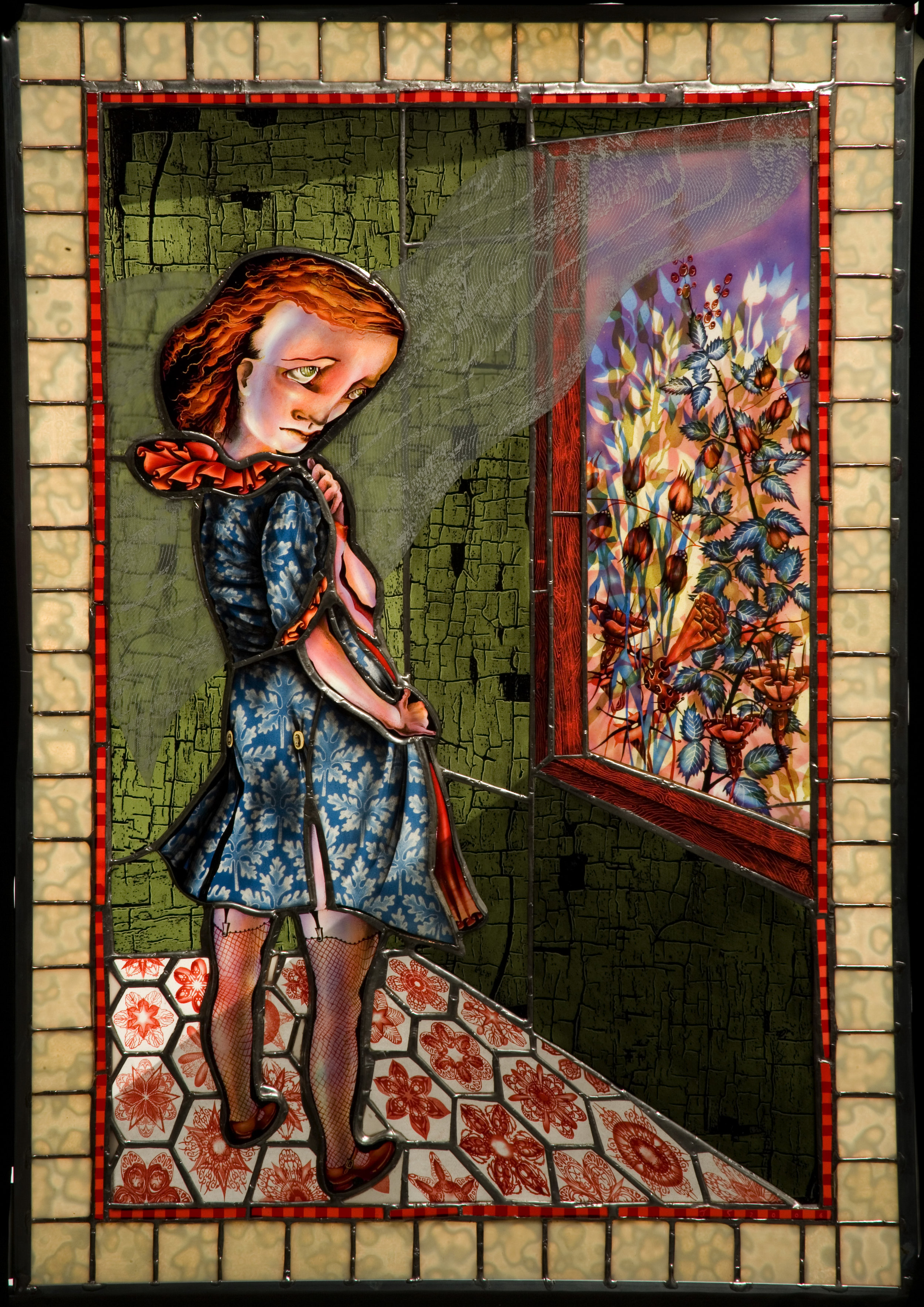  Judith Schaechter (American, born 1961).&nbsp; Flasher,  2006.&nbsp;Stained-glass lightbox;&nbsp;35 13/16 x 25 in. Collection of Museum of Glass, Tacoma, Washington, gift of Albert and Margarita Waxman. Photo by Dominic Episcopo, courtesy of the art