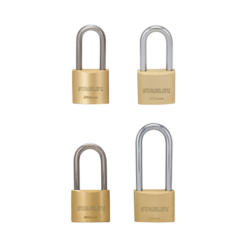 Stanley Solid Brass Long Shackle Padlock (Assorted Sizes) - Selffix Singapore